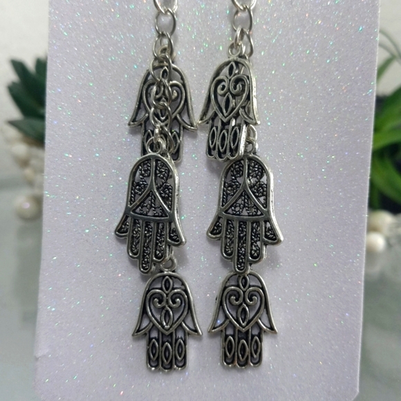 Hamsa Hand of Fatima dangle earrings - Picture 2 of 5